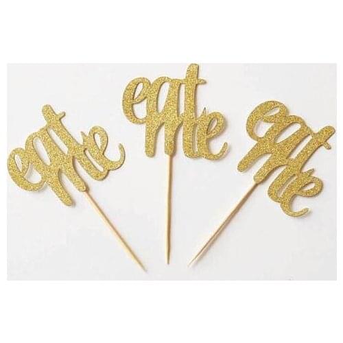 Glitter EAT ME Alice in Wonderland baby shower Birthday Cupcake Toppers Christening baptism food treat picks