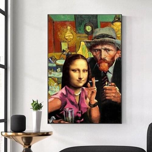 Smoking Mona Lisa Spoof Famous Painting Poster Printmaking HD Pictures Printed on Canvas Used for Room Home Decor Wall Art