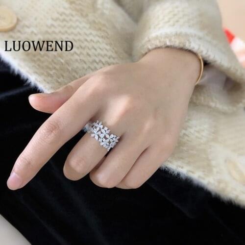 LUOWEND 100% Real 18K White Gold Ring Luxury Jewelry Natural Diamond Ring for Women Party Valentine Gift
