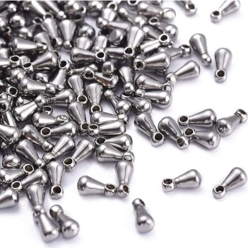 200pcs Stainless Steel Color 304 Stainless Steel Chain Findings Drop Shaped End Pieces for Jewelry Making 6x3mm Hole: 0.5mm