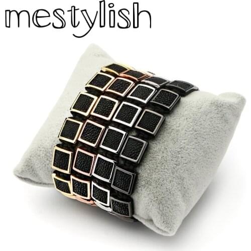 Mestylish Square Bracelet Micro Pave Stingray Leather Square Beads Bracelet HandMade Braided Men Women Jewelry