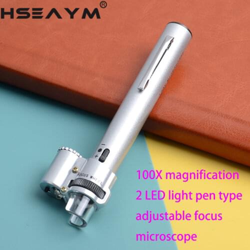 100X Mini Microscope with LED Pen Type Electronic Microscope Mini Portable Medical Coin Stamp Magnifying Glass Loupe