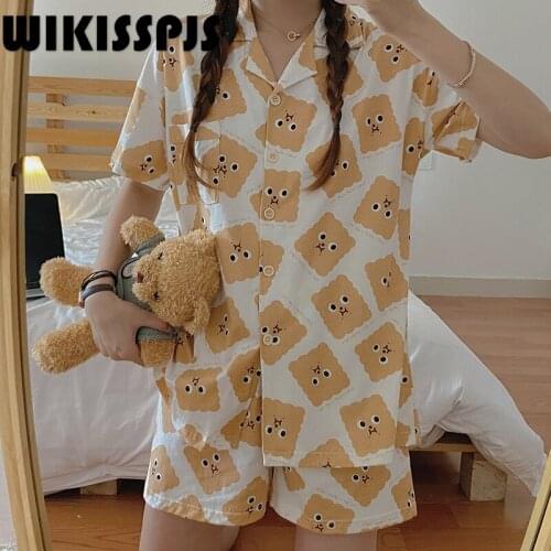 Cute Cartoon Pajama Summer 2021 New Short Sleeve Thin Girls' Two Piece Home Wear Kawaii Pajama Pajamas for Women Lounge Wear