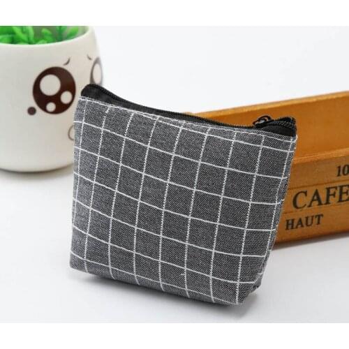 Cute Coin Purses Small Fresh Casual Coin Wallet Lady Fashion Plaid Pattern Cartoon Earphone Coin Key Money Storage Bag Women
