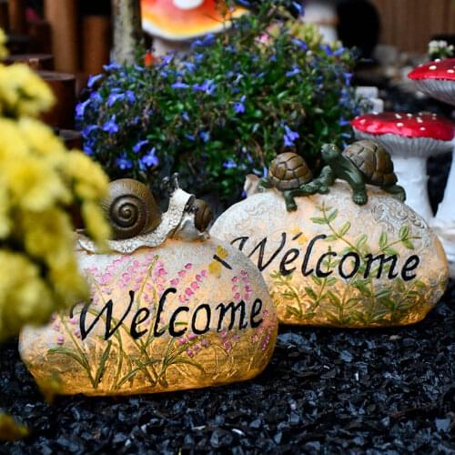 Outdoor Turtle Snail Stone Solar Light Welcome Sign Resin Adornments Balcony Park Lawn Furnishings Crafts Garden Accessories Art