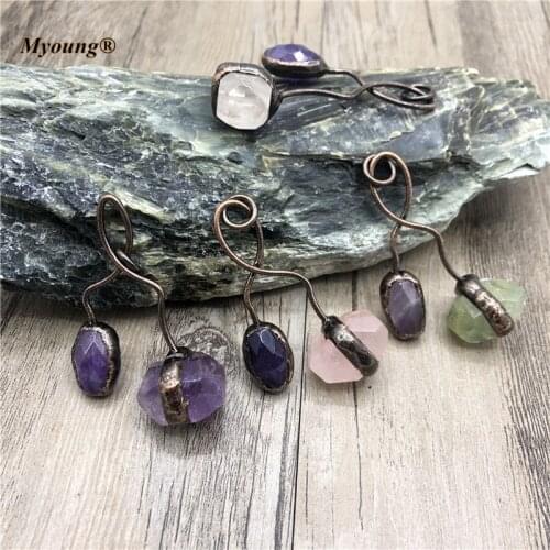 Natural Rose Crystal Quartz Amethysts Prehnites Bronze Wire Pendant For DIY Necklace BOHO Jewelry Making MY210469