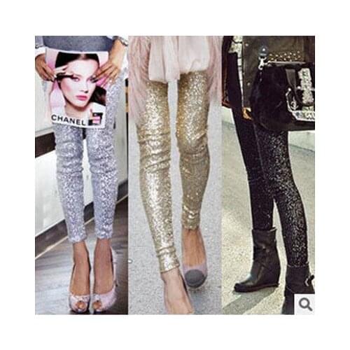 New Female Gold Sequined Leggings Large Size All Sequined Pants Korean Version Of The Tide Slim Casual Pants Women