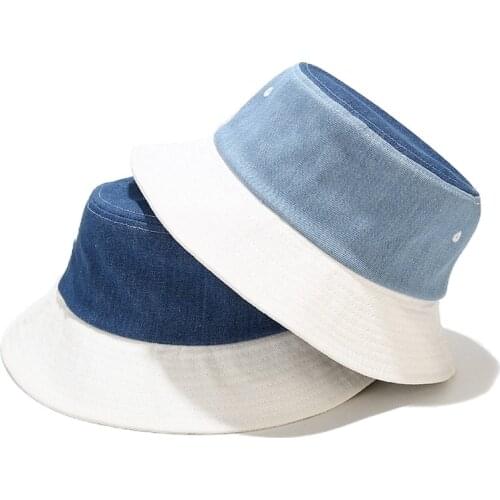 New Denim Pacthwork Bucket Hat Women Men Summer Fashion Hip Hop Sun Hat Bob Girl Outdoor Sunscreen Foldable Fisherman Hat Panama