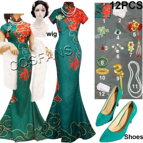 Identity V The Geisha Michiko Cosplay Costume Wigs Hunter Lady Thirteen Dresses Chi pao Halloween Party Women Costumes Full set