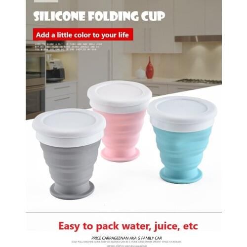 Outdoor travel compression portable cup, folding can hold boiling water, stretch and shrink silicone cup
