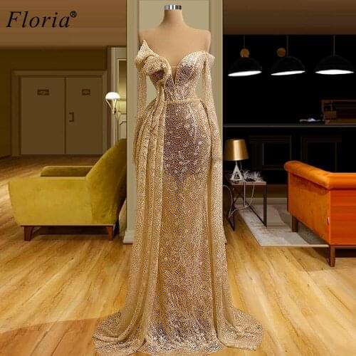 Plus Size Champagne Prom Dresses Mermaid Arabic Off Shoulder Cocktail Dresses Women Party Night Evening Dresses вечерние платья