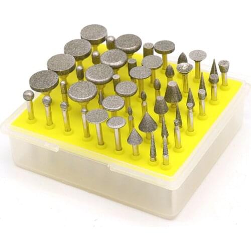 50PCS/Set 3.17mm Shank Diamond Coated Rotary Tool Grinding Head for Jewelry,Glass,Stone,Ceramic,Gemstones, Small Head / Big Head