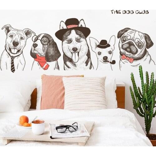 Cartoon Dog Vinyl Wall Stickers DIY Animal self-adhesive Wallstickers Funny Dog wall decals Teens Kids Room Home Decor Poster