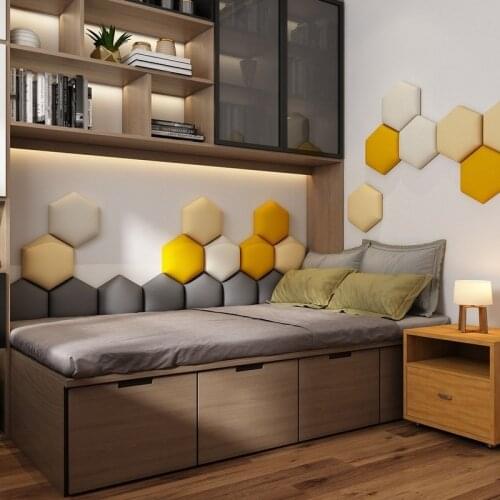 Hexagonal Headboard Soft Bag Wall Stickers Home Decor Living Room Bedroom 3d Art Tatami Headboard Wall Decorative Self-adhesive