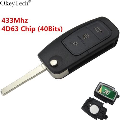 Okeytech Flip Folding Remote Car Key 3 Buttons 433MHz 4D63 Chip For Ford Focus Fiesta C Max S Max Galaxy 2013 With Chip 4D63