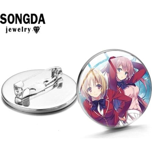 SONGDA Anime Classroom of the Elite Series Brooch Cartoon Printed Glass Dome Surface Lapel Pins Button Handbag or Coat Trinkets