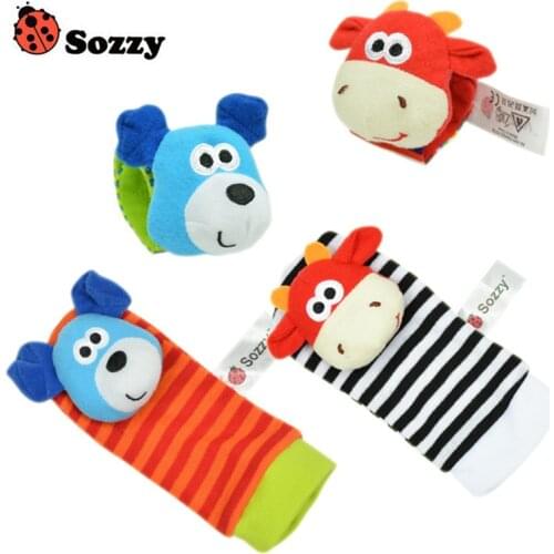 Sozzy 4 pcs/lot (4 pcs=2 pcs waist+2 pcs socks), baby rattle toys Sozzy Garden Bug Wrist Rattle and Foot Socks
