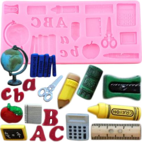 Study Tools Silicone Mold Book Pen Ruler Cupcake Topper DIY Fondant Molds Cake Decorating Tools Chocolate Gumpaste Mould