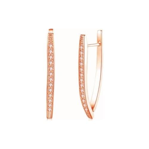 Visisap V Shape Shining Cubic Zirconia Hoop Earrings For Women Girls Gifts Earring Fashion Jewelry Champagne Gold Color VKZCE127