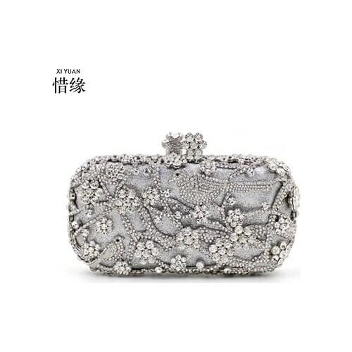 XIYUAN Women Pink &Silver Evening Bags Bling Crystal Clutch Minaudiere For Wedding Party Dinner Handbag Purses Handbags Lady