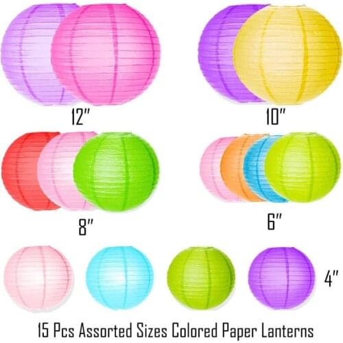 15 Pcs/set Colorful Paper Lanterns Assorted Sizes Round Chinese lampion papier Ball Babyshower Wedding Party Hanging Decor Favor