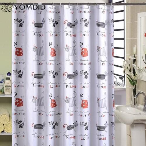 3d Cartoon Bath Curtain White Cat Shower Curtains Bathroom Decor Waterproof Thickened Polyester Cloth With Hooks Dropshipping