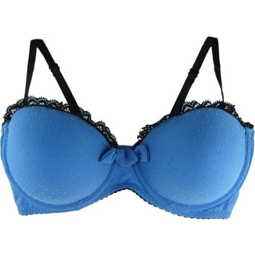 Women Bra Blue Color Push Up Girl Bra Can Convertible Stranps Hung On The Neck Printing Wave Point A/B/C/D Cup NO.604-132