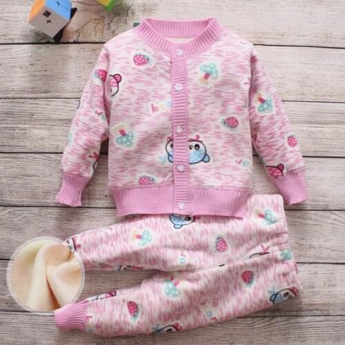 Winter Girls Clothes Set New Kids Cotton Cartoon Thick Warm Outfits For Baby Boys Children Casual Tops+ Pants 2Pcs Clothing