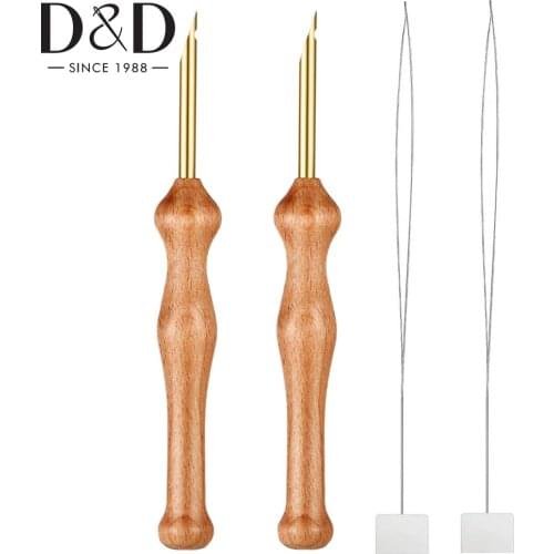 1/2Pcs Punch Needle Wooden Embroidery Pen Punch Needle Set with Needle Threader for DIY Craft Stitching Applique Weaving Tools