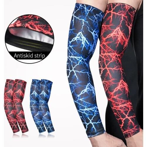 1 Pair Lightning streaks Arm Warmers Breathable Elastic Not Easy To Slide Sports Protective Sleeve Sun Protection Elbow Protecti
