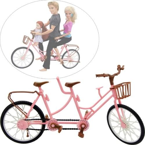 1 PCS Mini Pink Plastic Bike Three Seats Family Bicycle Doll Accessories Outdoor Sports Dollhouse Toy for Barbie Doll Ken Toys