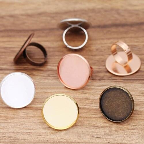 200pcs Adjustable Ring Settings Bases with 25mm Round Smooth Bezel Resin Cabochons Mens Rings Findings DIY Making Multi-color