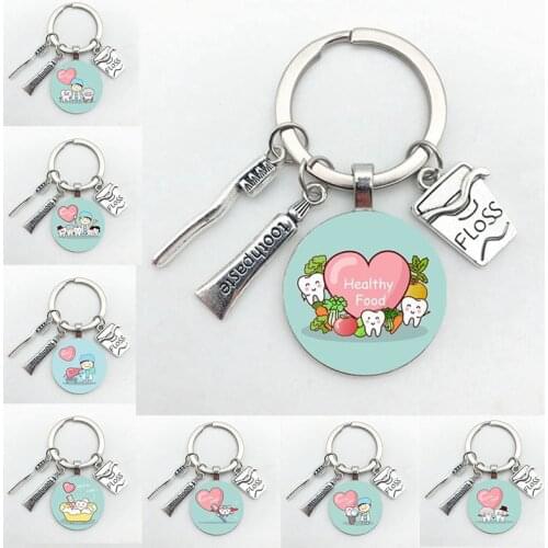 25mm Handmade Cute Tooth Cleaning Promotion Key Chain Dentist Souvenir Gift Key Ring Angel Tooth Pendant Toothpaste Toothbrush L