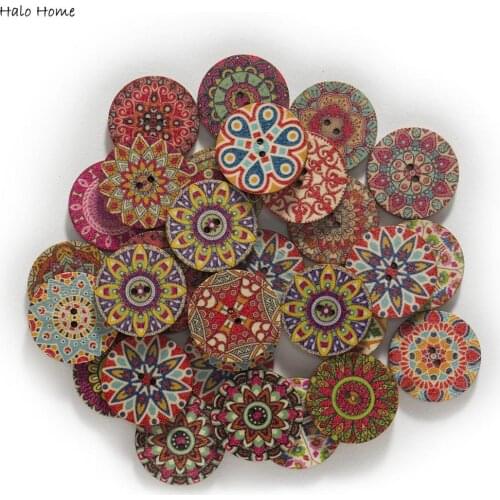50pcs Retro series Painted Round Wood Buttons Handwork Sewing Scrapbook Clothing Crafts Accessories Gift Card 15-25mm