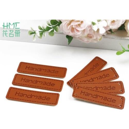 New 50pcs/lot Handmade Letter Pattern PU Leather Tags Embossed Label For DIY Clothes Garment Jeans Bags Shoes Sewing Accessories