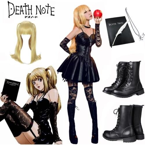 Anime Death Note Misa Amane Cosplay Costumes Imitation Leather Sexy Tube Tops Lace Black Dress Outfit Amane Misa Accessories