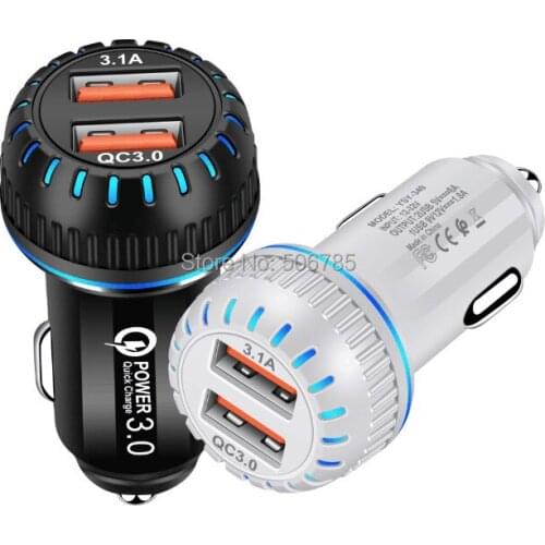 30pcs/lot QC3.0 Quick Car Charger Fast Charging 2 usb ports Car Charger Travel charger For iphone Samsung mobile phone