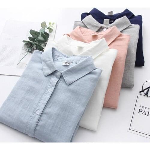 Women Blouses New Fashion Long Sleeve Comfortable Office Shirt Cotton Yarn Casual Tops Blusas Femininas Solid Color