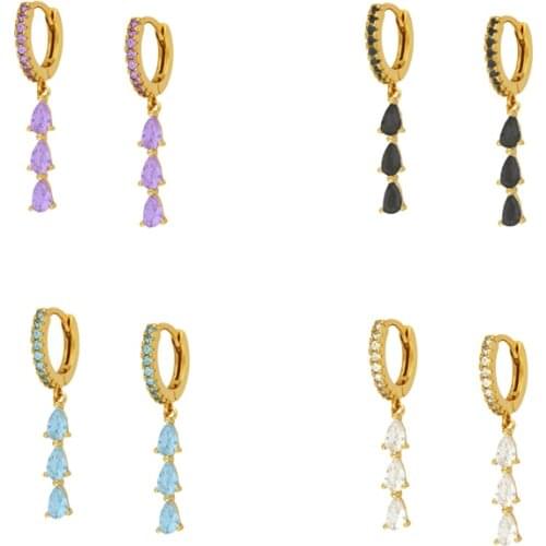 BOAKO 2021 Trend 925 Sterling Silver New Arrival Round Purple Zircon Tassel Chain Earrings Temperament Jewelry Huggie Earring CZ