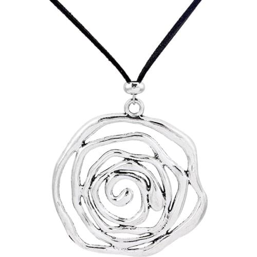 1pcs Large Largenlook Swirl Amulet Pendant Long Faux Suede Velvet Leather Cord Necklace Collier Jewellry Bijoux