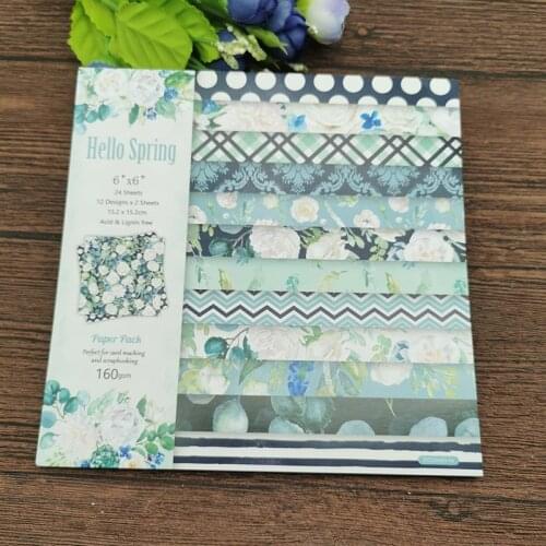 AOKEDIY 24 sheet 6"X6"Hello spring patterned paper Scrapbooking paper pack handmade craft paper craft Background pad