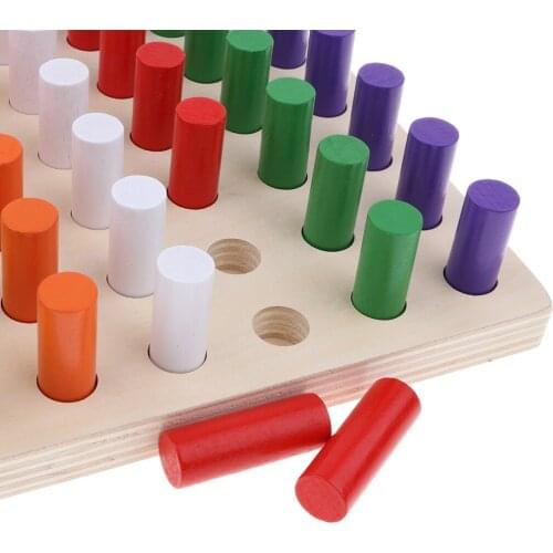 Wooden Rainbow Sticks Inserting Board | Montessori Educational Sensory Toy | Kids Baby Pre-kindergarten Math Game Toy