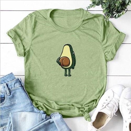 Kawaii Cartoon Avocado Print Shirt Women Short Sleeve Tops Shirts Small Fresh Casual Tops Female Blouse Summer Ladies Clothes