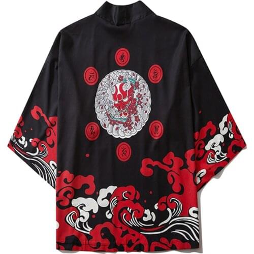 Women Men Japanese Kimono Black Traditional Cardigan 2020 Harajuku Streetwear Samurai Demon Costume Yukata Male Haori Obi