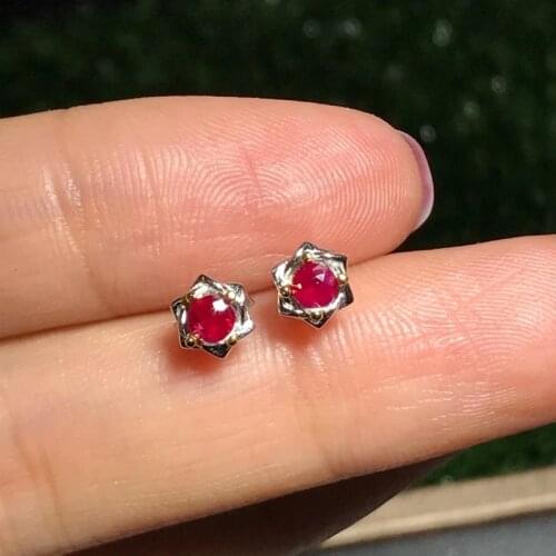 Classic Ruby Stud Earring for Office Woman Silver Natural Africa Ruby Stud Earrings 925 Silver Ruby Jewelry