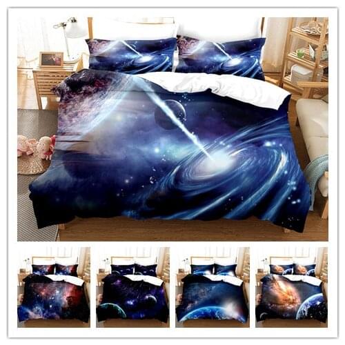 3D Universe Space Galaxy Bedding Set Design Duvet Covers Dream Purple Bed Linens Luxury Home Textile Simple Bed Comforters