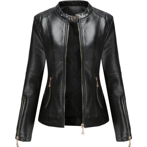 Korean clothes Women Pu Leather jacket Short Jacket Stand Collar With Zipper Leather Outwear For womens Biker jacket 2020 New