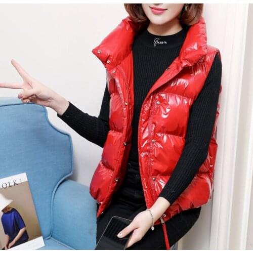 European Station Short Winter Sleeveless Vest Womens Jacket 2021 New Shiny Slim Winter Down Cotton Vest Women Waistcoat