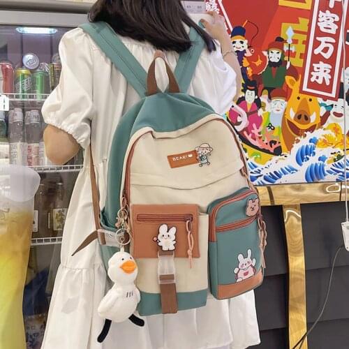 Cute Elementary Panelled Backpack Women Waterproof School Bags for Teenagers Female Ins Large-capacity Backpacks Ladies Ruckpack