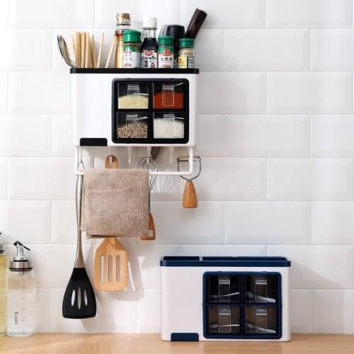 Multifunctional Kitchen Spice Box Wall-mounted Household Non-perforated Spice Box Seasoning Storage Rack Chopstick Rack